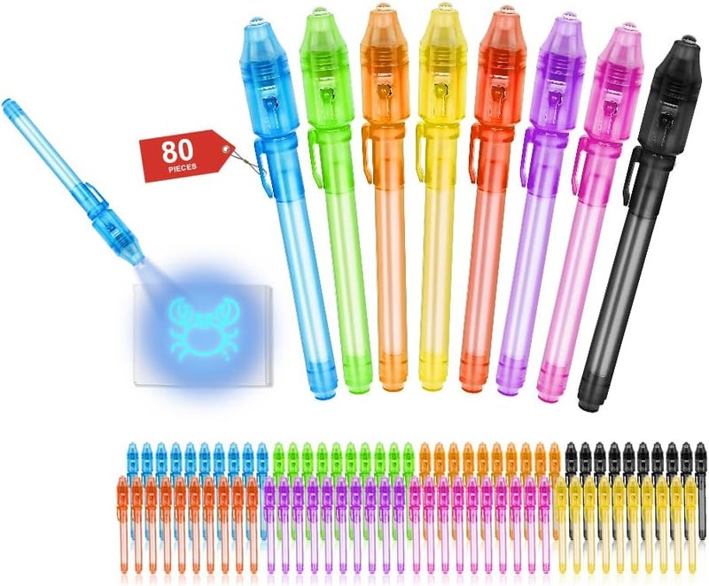 Daemson Invisible Ink Pens with UV Light, 80 PCS Bulk Spy Pens for Kids Party Favors, Secret Message Marker Set for Halloween Goodie Bags, Christmas Stocking Stuffers, Classroom Prizes & Treasure Hunt - Image 1